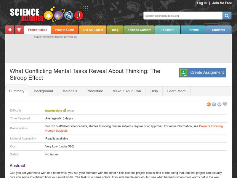 Science Buddies: What Conflicting Mental Tasks Reveal About Thinking Activity Science Buddies: What Conflicting Mental Tasks Reveal About Thinking Activity