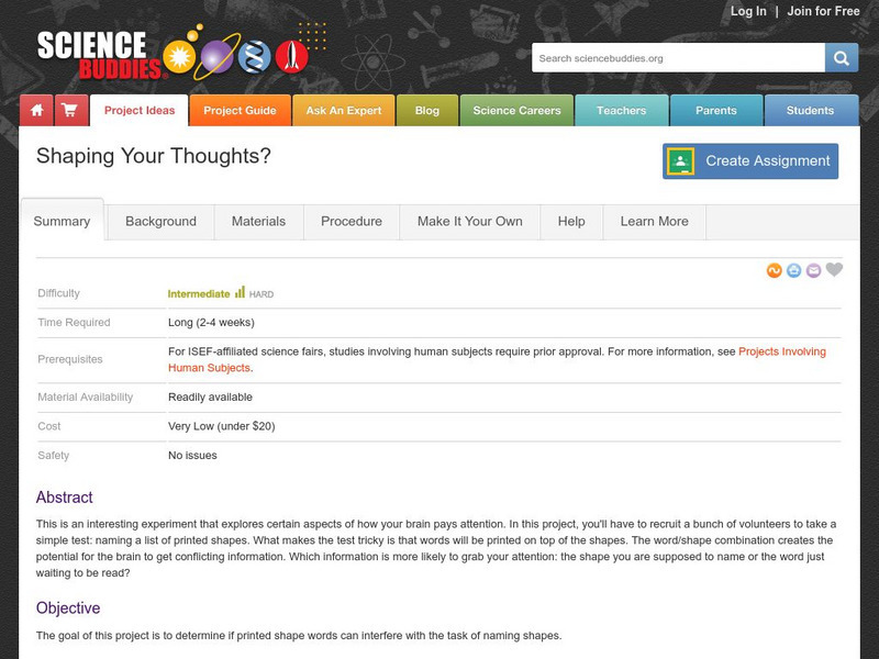 Science Buddies: Shaping Your Thoughts? Activity Science Buddies: Shaping Your Thoughts? Activity