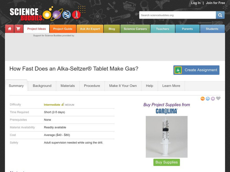 Science Buddies: How Fast Does an Alka Seltzer Tablet Make Gas? Activity Science Buddies: How Fast Does an Alka Seltzer Tablet Make Gas? Activity