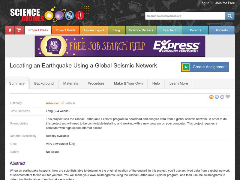 Science Buddies: Locating an Earthquake Using a Global Seismic Network Activity Science Buddies: Locating an Earthquake Using a Global Seismic Network Activity