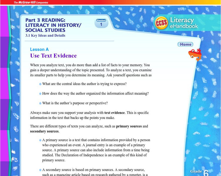 Mc Graw Hill: Key Ideas and Details: Use Text Evidence Unit Plan Mc Graw Hill: Key Ideas and Details: Use Text Evidence Unit Plan