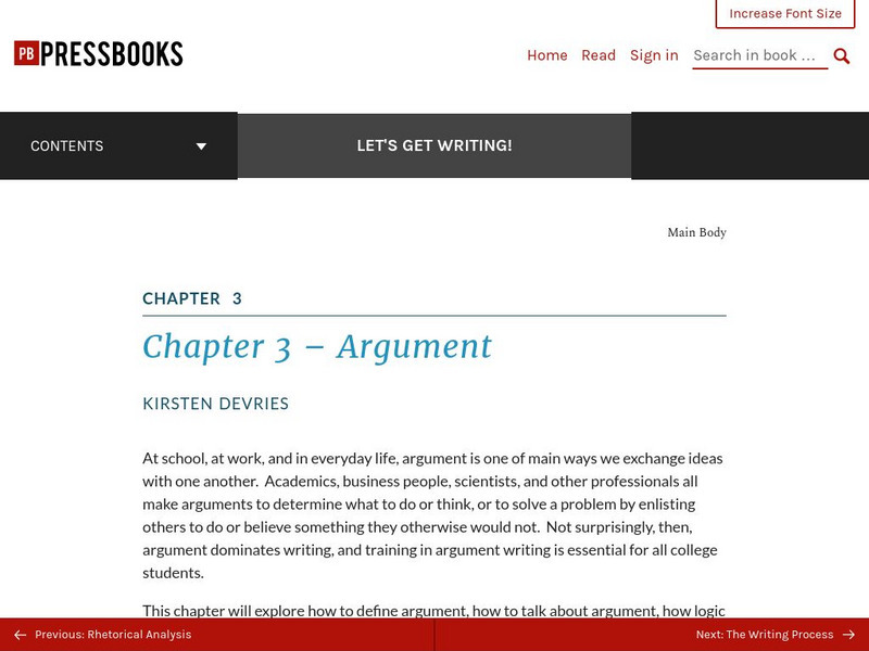 Pressbooks: Let's Get Writing: Chapter 3: Argument eBook Pressbooks: Let's Get Writing: Chapter 3: Argument eBook
