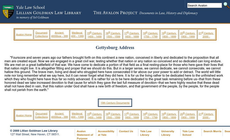 Yale: Avalon Project: Gettysburg Address Primary Yale: Avalon Project: Gettysburg Address Primary