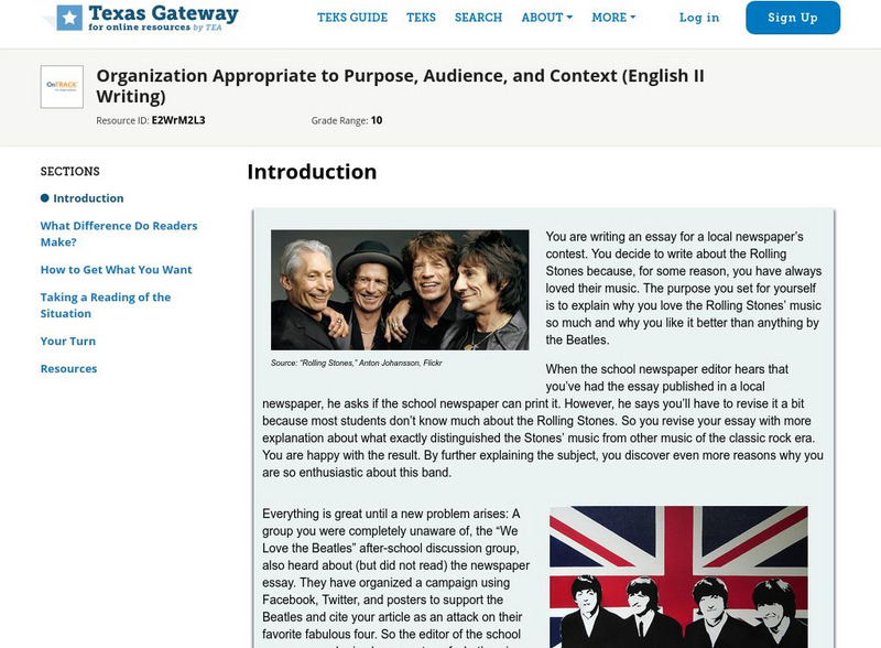 Texas Gateway: Organization Appropriate to Purpose, Audience, and Context Unit Plan Texas Gateway: Organization Appropriate to Purpose, Audience, and Context Unit Plan