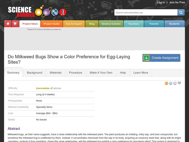 Science Buddies: Do Milkweed Bugs Show a Color Preference for Egg Laying Sites? Activity Science Buddies: Do Milkweed Bugs Show a Color Preference for Egg Laying Sites? Activity