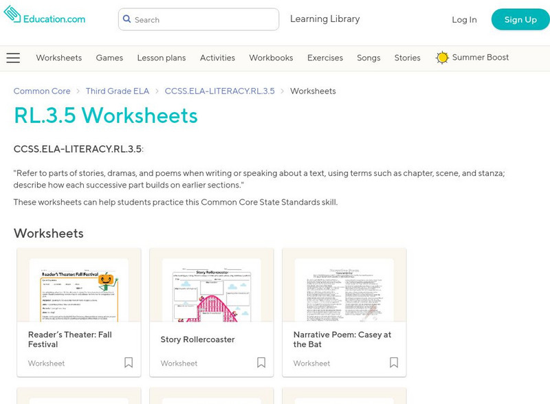 Education.com: Rl.3.5 Worksheets: Refer to Parts of Stories, Dramas, and Poems Assessment Education.com: Rl.3.5 Worksheets: Refer to Parts of Stories, Dramas, and Poems Assessment