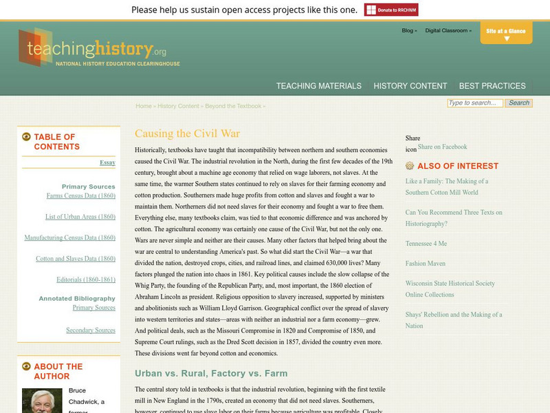 Teaching History: Beyond the Textbook: Causing the Civil War Article Teaching History: Beyond the Textbook: Causing the Civil War Article