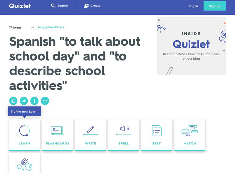 Quizlet: Spanish "To Talk About School Day" and "To Describe School Activities" Unknown Type Quizlet: Spanish "To Talk About School Day" and "To Describe School Activities" Unknown Type