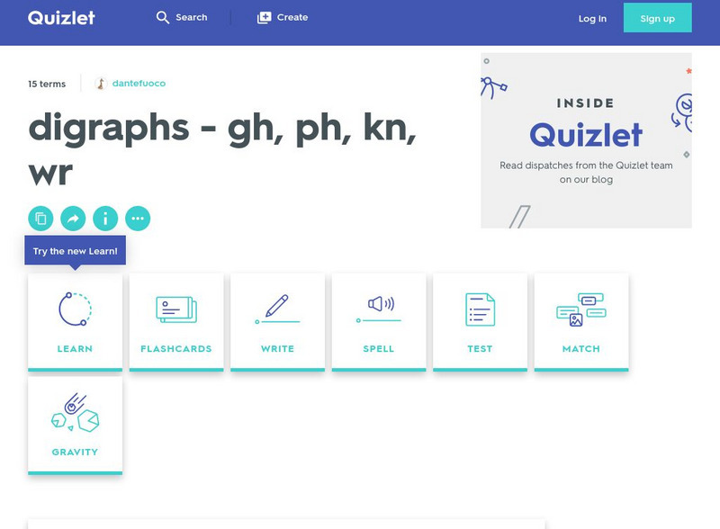 Quizlet: Digraphs Gh, Ph, Kn, Wr Interactive Quizlet: Digraphs Gh, Ph, Kn, Wr Interactive