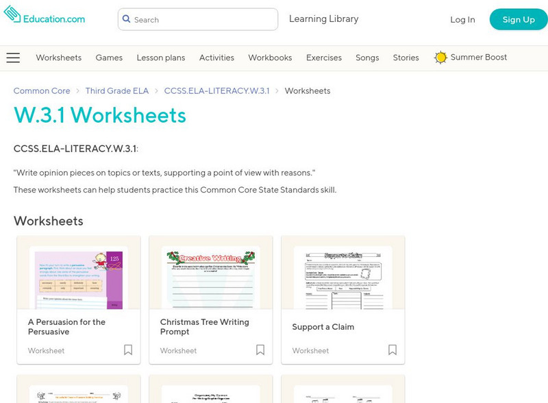 Education.com: W.3.1 Worksheets: Write Opinion Pieces on Topics or Texts Unknown Type Education.com: W.3.1 Worksheets: Write Opinion Pieces on Topics or Texts Unknown Type