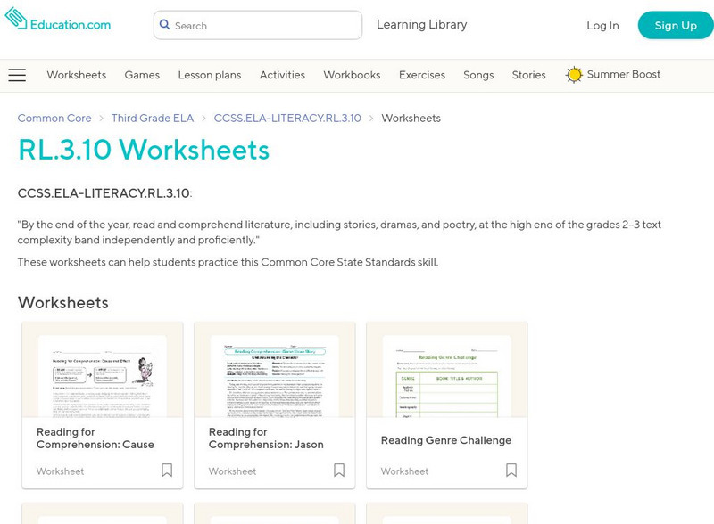 Education.com: Rl.3.10 Worksheets: By End of the Year, Read and Comprehend Lit Unknown Type Education.com: Rl.3.10 Worksheets: By End of the Year, Read and Comprehend Lit Unknown Type