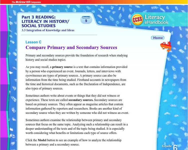 Mc Graw Hill: Compare Primary and Secondary Sources Unit Plan Mc Graw Hill: Compare Primary and Secondary Sources Unit Plan