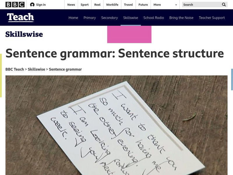 Bbc: Skillswise: Sentence Structure Unit Plan Bbc: Skillswise: Sentence Structure Unit Plan