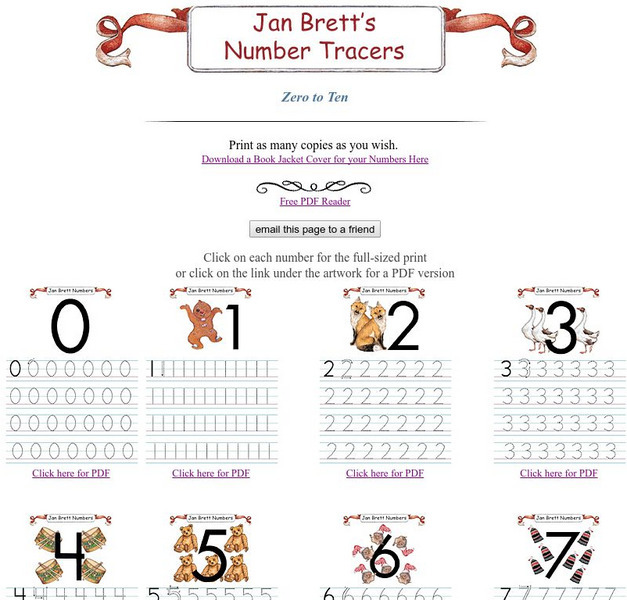 Jan Brett: Number Tracing Pages 0 10 Pdf Graphic Jan Brett: Number Tracing Pages 0 10 Pdf Graphic