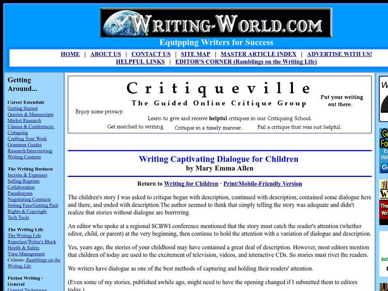 Writing world.com: Writing Dialogue for Children Handout Writing world.com: Writing Dialogue for Children Handout