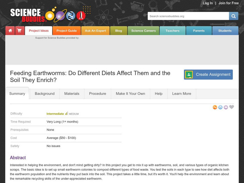Science Buddies: How Diets Affect Earthworms and the Soil They Enrich Activity Science Buddies: How Diets Affect Earthworms and the Soil They Enrich Activity