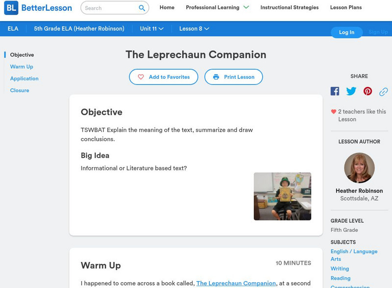Better Lesson: The Leprechaun Companion Lesson Plan Better Lesson: The Leprechaun Companion Lesson Plan