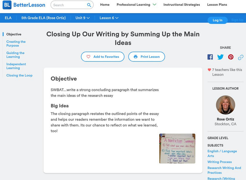 Better Lesson: Closing Up Our Writing by Summing Up the Main Ideas Lesson Plan Better Lesson: Closing Up Our Writing by Summing Up the Main Ideas Lesson Plan