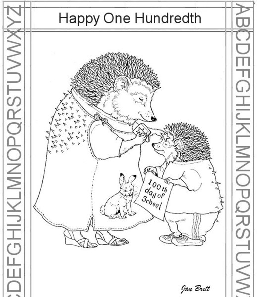 Jan Brett: Happy 100th Day of School Coloring Page Pdf Graphic Jan Brett: Happy 100th Day of School Coloring Page Pdf Graphic