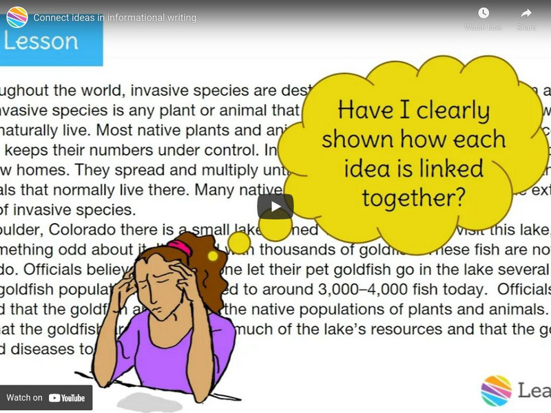 Learn Zillion: Connect Ideas in Informational Writing Instructional Video Learn Zillion: Connect Ideas in Informational Writing Instructional Video