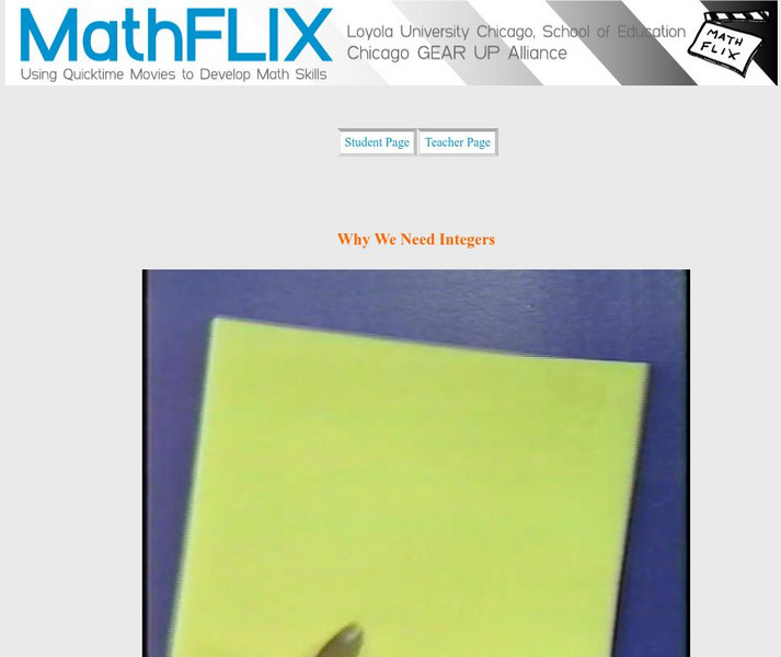 Math Flix: Integers: Why We Need Integers Instructional Video Math Flix: Integers: Why We Need Integers Instructional Video