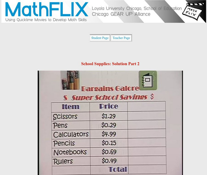 Math Flix: Extended Response: School Supplies Solve 2 Instructional Video
