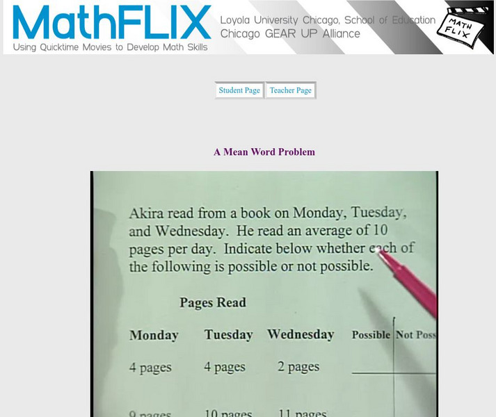 Math Flix: Statistics: Mean a Mean Word Problem Instructional Video