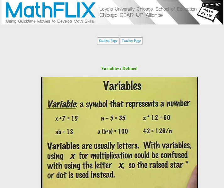 Math Flix: Variables Defined Instructional Video Math Flix: Variables Defined Instructional Video
