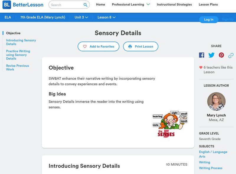 Better Lesson: Sensory Details Lesson Plan Better Lesson: Sensory Details Lesson Plan