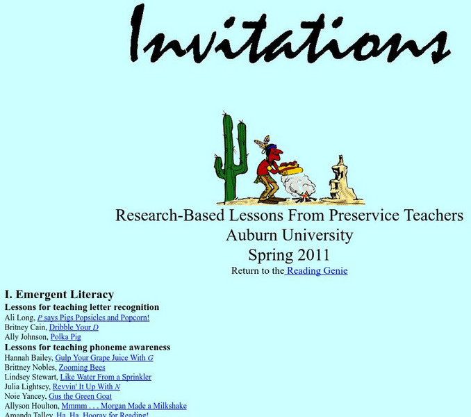 Auburn University: Invitations: Reading Lessons From Preservice Teachers Professional Doc Auburn University: Invitations: Reading Lessons From Preservice Teachers Professional Doc