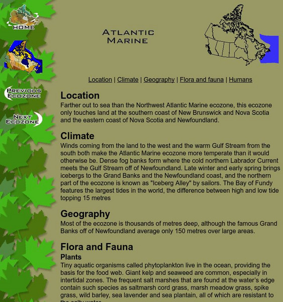Mc Gill University: Canadian Biodiversity: Ecozones: Atlantic Marine Handout Mc Gill University: Canadian Biodiversity: Ecozones: Atlantic Marine Handout