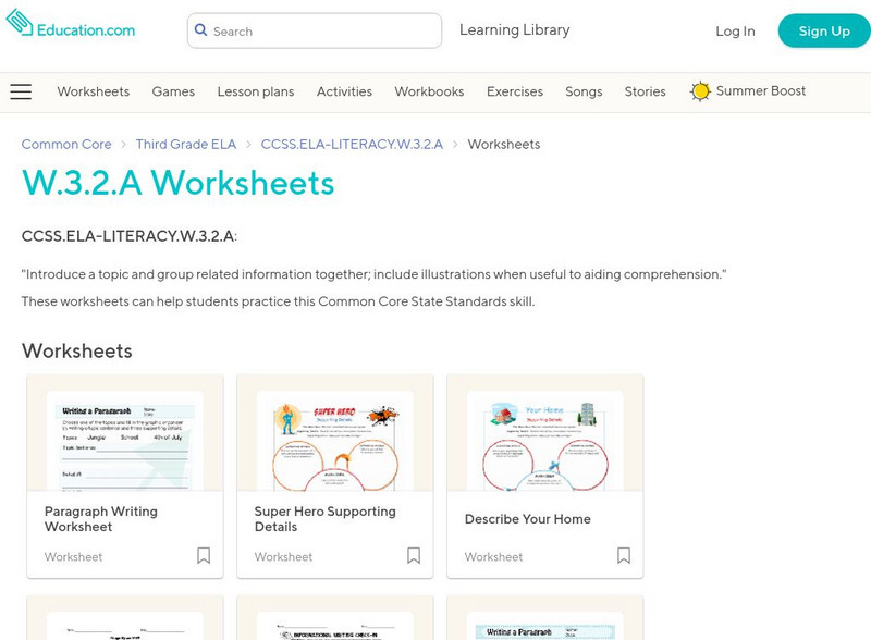 Education.com: W.3.2.a Worksheets: Introduce a Topic and Group Related Info Unknown Type Education.com: W.3.2.a Worksheets: Introduce a Topic and Group Related Info Unknown Type