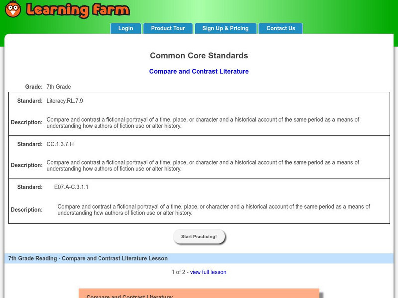 Learning Farm: Compare and Contrast Literature Activity Learning Farm: Compare and Contrast Literature Activity