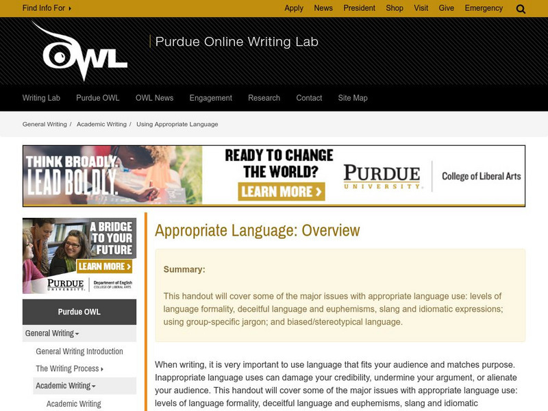 Purdue University Owl: Using Appropriate Language Handout