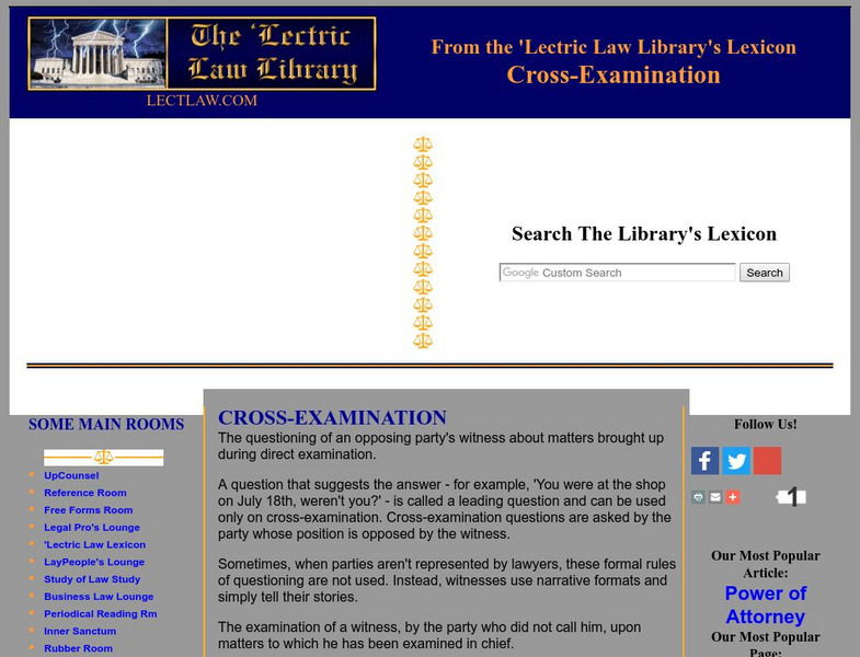'Lectric Law Library: Cross Examination Handout 'Lectric Law Library: Cross Examination Handout