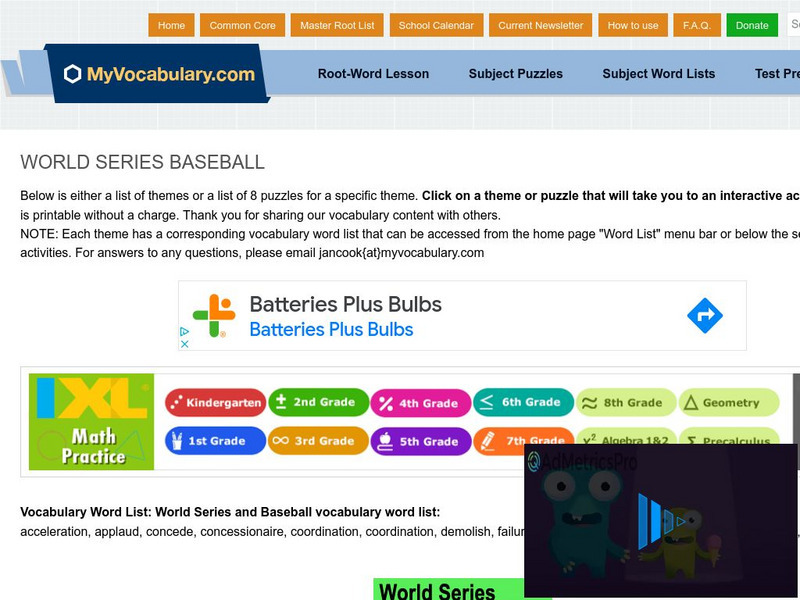 My vocabulary.com: World Series Baseball Interactive My vocabulary.com: World Series Baseball Interactive