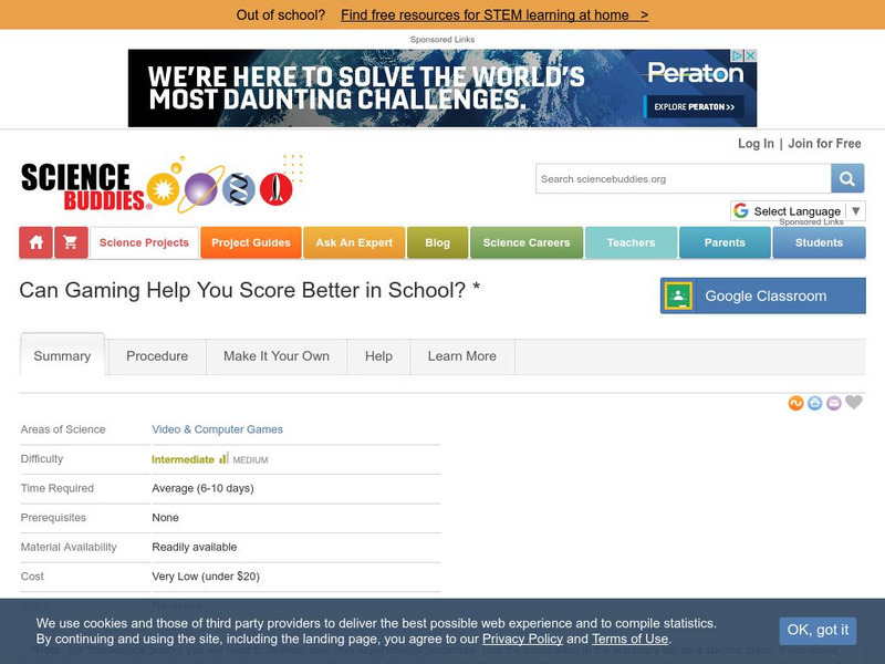 Science Buddies: Can Gaming Help You Score Better in School? Activity Science Buddies: Can Gaming Help You Score Better in School? Activity