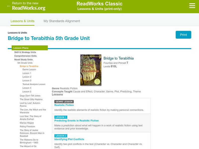 Read Works: Bridge to Terabithia 5th Grade Unit Lesson Plan Read Works: Bridge to Terabithia 5th Grade Unit Lesson Plan