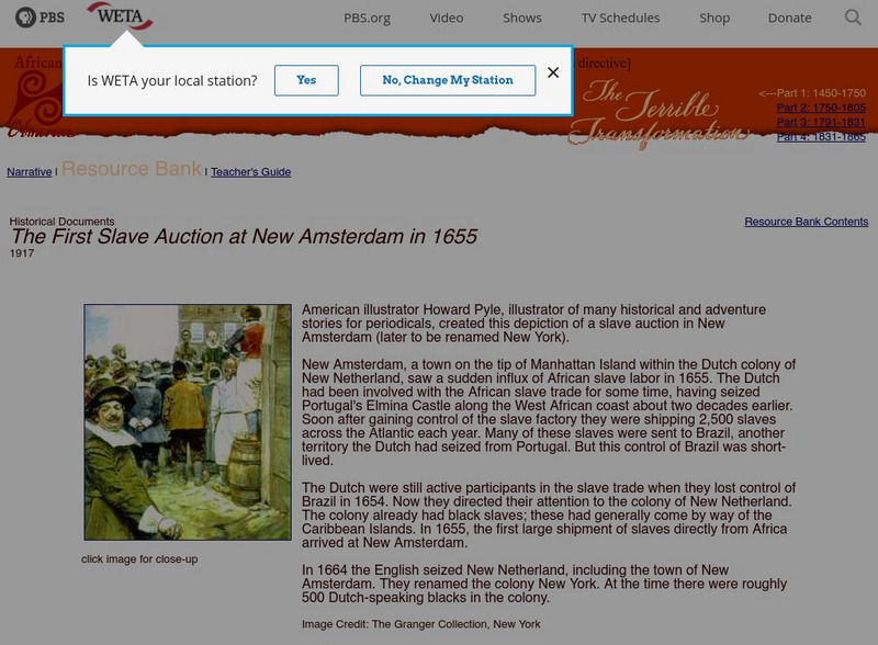 Pbs: Cet: Africans in America: The First Slave Auction at New Amsterdam in 1655 Unit Plan Pbs: Cet: Africans in America: The First Slave Auction at New Amsterdam in 1655 Unit Plan