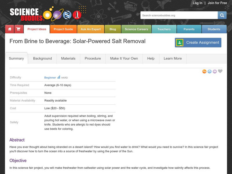 Science Buddies: From Brine to Beverage: Solar Powered Salt Removal Activity Science Buddies: From Brine to Beverage: Solar Powered Salt Removal Activity