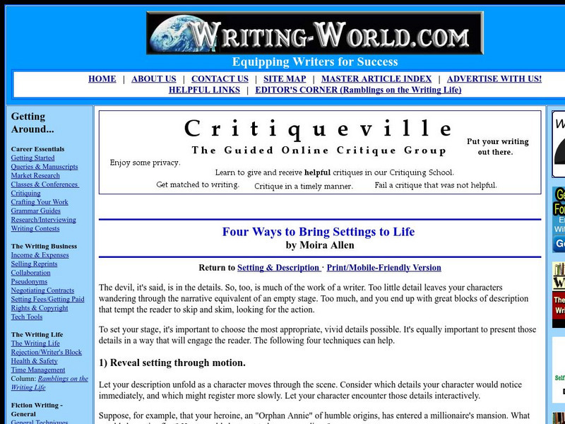 Writing World: Four Ways to Bring Settings to Life Article Writing World: Four Ways to Bring Settings to Life Article