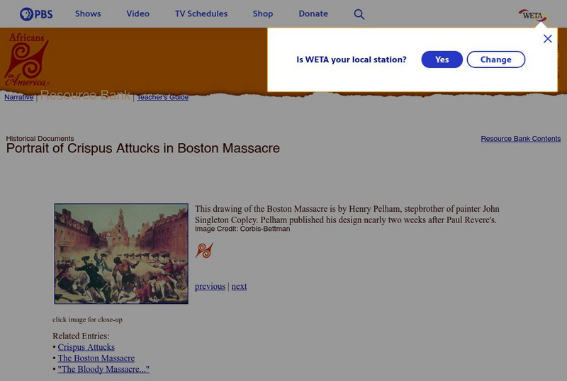Pbs: Portrait of Crispus Attucks in Boston Massacre Graphic Pbs: Portrait of Crispus Attucks in Boston Massacre Graphic