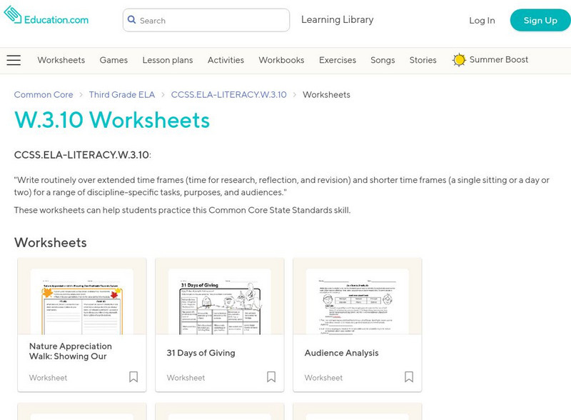 Education.com: W.3.10 Worksheets: Write Routinely Over Extended Time Frames Lesson Plan Education.com: W.3.10 Worksheets: Write Routinely Over Extended Time Frames Lesson Plan