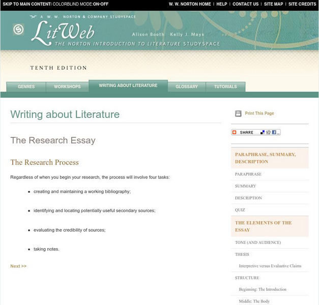 W. W. Norton & Company: Lit Web: The Research Process Handout W. W. Norton & Company: Lit Web: The Research Process Handout