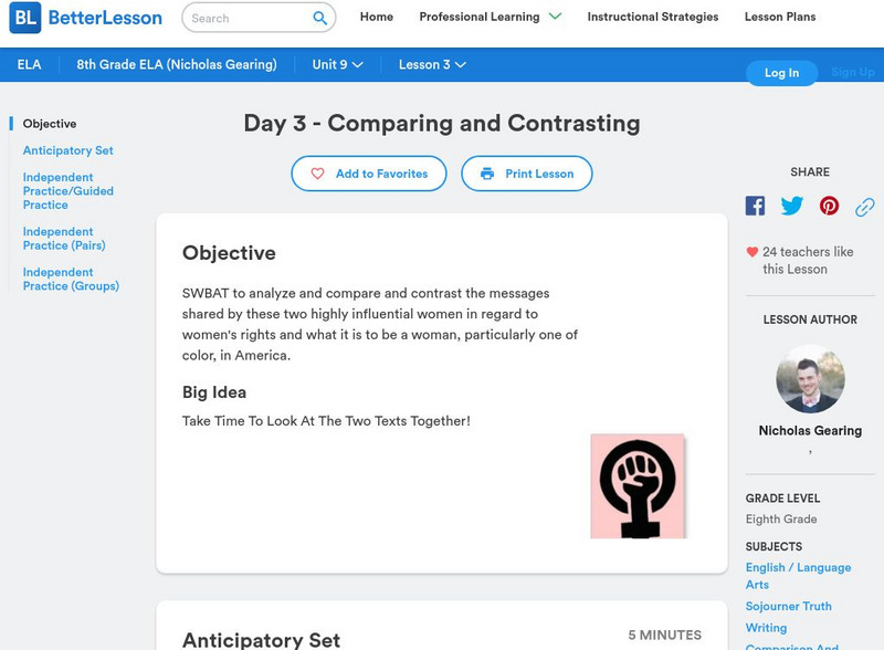 Better Lesson: Day 3 Comparing and Contrasting Lesson Plan Better Lesson: Day 3 Comparing and Contrasting Lesson Plan
