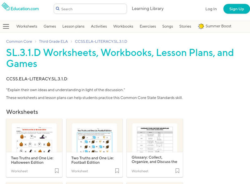 Education.com: Sl.3.1.d Worksheets: Explain Their Own Ideas and Understanding Unknown Type Education.com: Sl.3.1.d Worksheets: Explain Their Own Ideas and Understanding Unknown Type