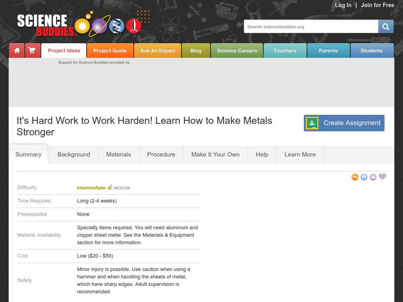 Science Buddies: It's Hard Work to Work Harden! How to Make Metals Stronger Activity Science Buddies: It's Hard Work to Work Harden! How to Make Metals Stronger Activity