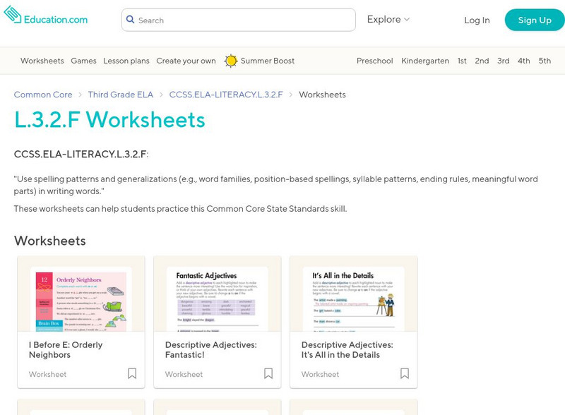 Education.com: L.3.2.f Worksheets: Use Spelling Patterns and Generalizations Unknown Type Education.com: L.3.2.f Worksheets: Use Spelling Patterns and Generalizations Unknown Type