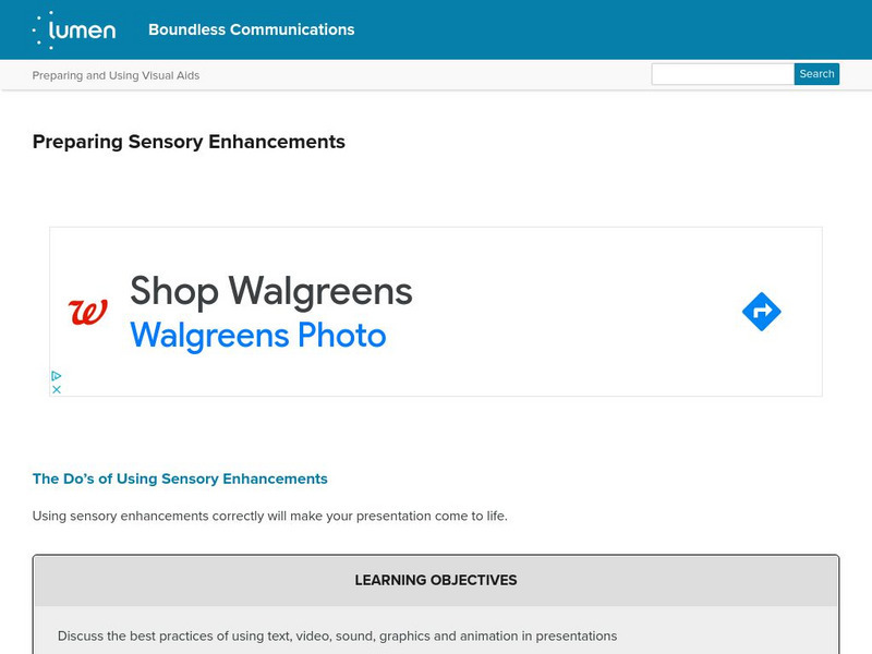 Lumen: Boundless Communications: Preparing Sensory Enhancements Lesson Plan Lumen: Boundless Communications: Preparing Sensory Enhancements Lesson Plan