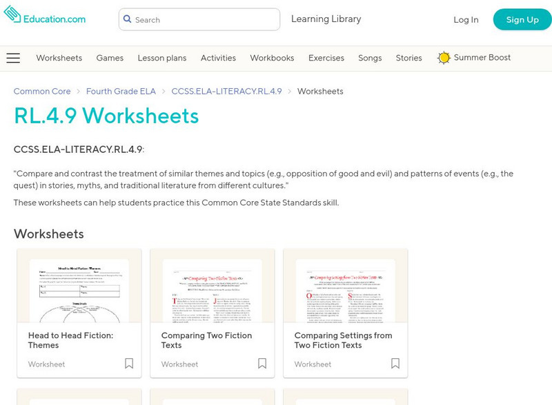 Education.com: Rl.4.9 Worksheets: Compare and Contrast Similar Themes and Topics Unknown Type Education.com: Rl.4.9 Worksheets: Compare and Contrast Similar Themes and Topics Unknown Type